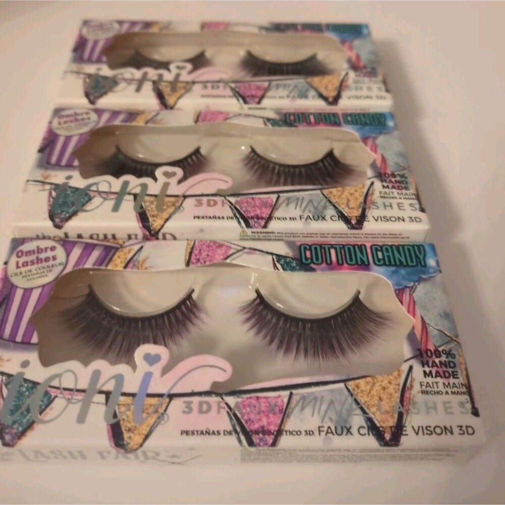 (3 Sets) ioni Lash Fair COTTON CANDY 3D Faux Mink Lashes OMBRE Purple / Black - Picture 3 of 10